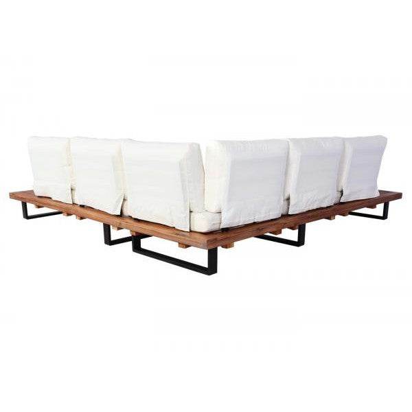 Garten-Garnitur HWC-H54, Garnitur Sitzgruppe Lounge-Set, Spun Poly Akazie Holz MVG Alu ~ braun, Polster cremeweiss