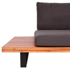 Garten-Garnitur mit Sessel Lounge-Set Sofa, Spun Poly Akazie Holz MVG Aluminium ~ braun, Polster dunkelgrau
