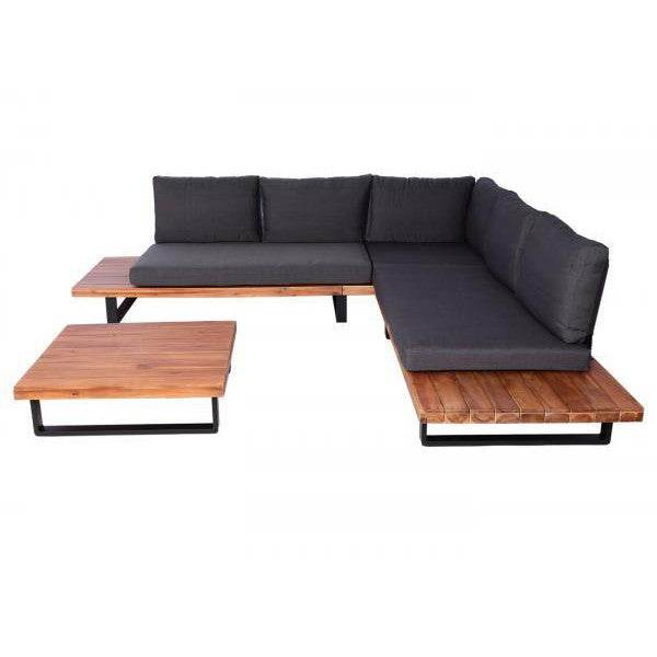 Garten-Garnitur mit Sessel Lounge-Set Sofa, Spun Poly Akazie Holz MVG Aluminium ~ braun, Polster dunkelgrau