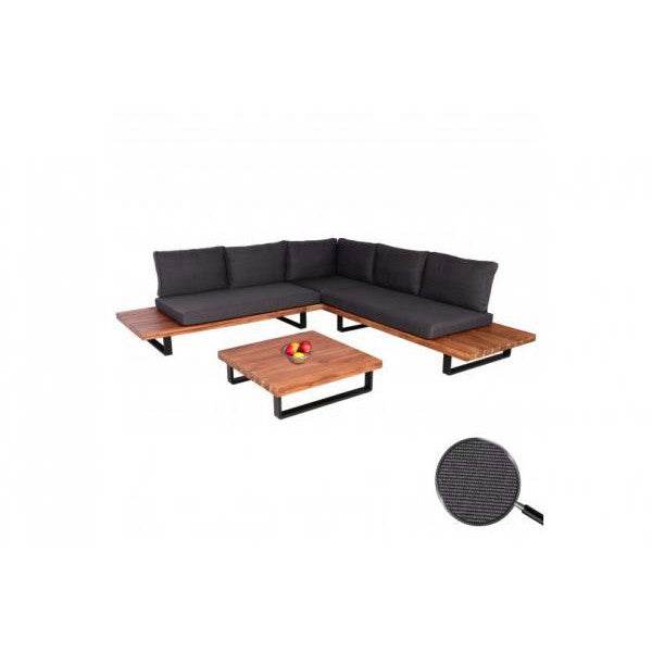 Garten-Garnitur HWC-H54, Garnitur Sitzgruppe Lounge-Set, Spun Poly Akazie Holz MVG Alu ~ braun, Polster dunkelgrau