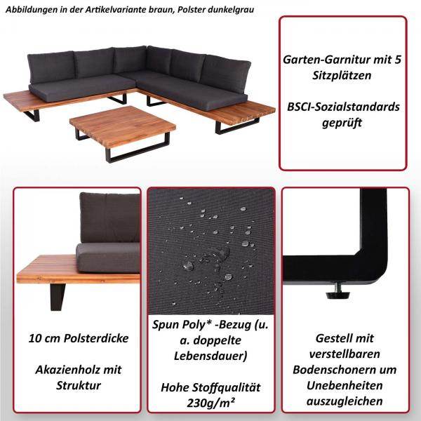 Garten-Garnitur HWC-H54, Garnitur Sitzgruppe Lounge-Set, Spun Poly Akazie Holz MVG Alu ~ braun, Polster dunkelgrau