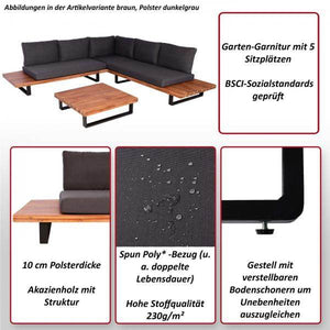 Garten-Garnitur HWC-H54, Garnitur Sitzgruppe Lounge-Set, Spun Poly Akazie Holz MVG Alu ~ hellbraun, Polster dunkelgrau