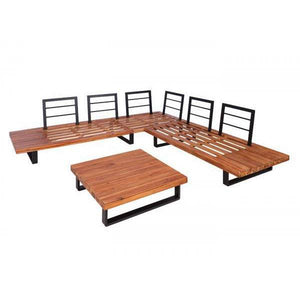 Garten-Garnitur mit Sessel Lounge-Set Sofa, Spun Poly Akazie Holz MVG Aluminium ~ braun, Polster cremeweiss