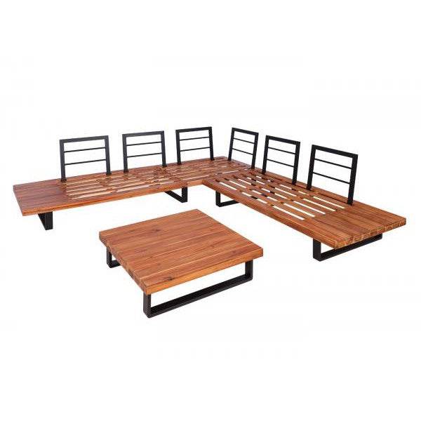 Garten-Garnitur HWC-H54, Garnitur Sitzgruppe Lounge-Set, Spun Poly Akazie Holz MVG Alu ~ braun, Polster dunkelgrau