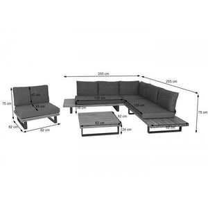 Garten-Garnitur mit Sessel Lounge-Set Sofa, Spun Poly Akazie Holz MVG Aluminium ~ hellbraun, Polster dunkelgrau