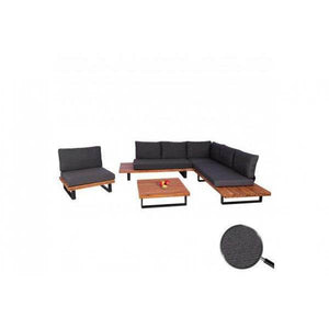 Garten-Garnitur mit Sessel Lounge-Set Sofa, Spun Poly Akazie Holz MVG Aluminium ~ braun, Polster dunkelgrau