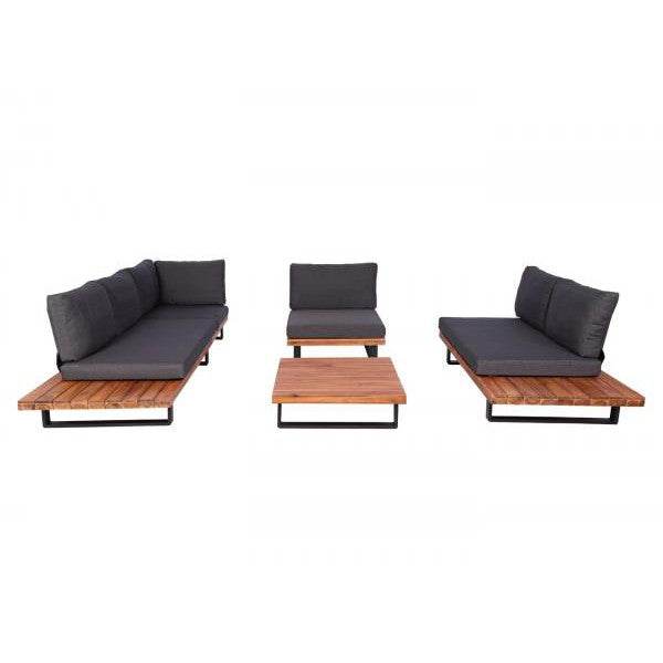 Garten-Garnitur mit Sessel Lounge-Set Sofa, Spun Poly Akazie Holz MVG Aluminium ~ braun, Polster dunkelgrau