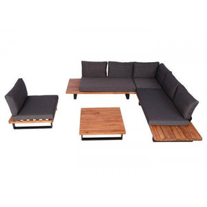 Garten-Garnitur mit Sessel Lounge-Set Sofa, Spun Poly Akazie Holz MVG Aluminium ~ braun, Polster dunkelgrau