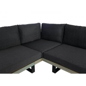 Garten-Garnitur mit Sessel Lounge-Set Sofa, Spun Poly Akazie Holz MVG Aluminium ~ grau, Polster dunkelgrau