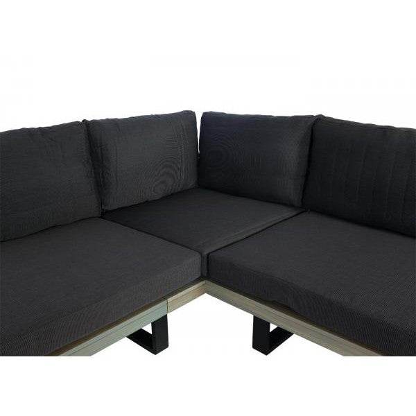 Garten-Garnitur mit Sessel Lounge-Set Sofa, Spun Poly Akazie Holz MVG Aluminium ~ grau, Polster dunkelgrau