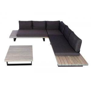Garten-Garnitur HWC-H54, Garnitur Sitzgruppe Lounge-Set, Spun Poly Akazie Holz MVG Alu ~ grau, Polster dunkelgrau