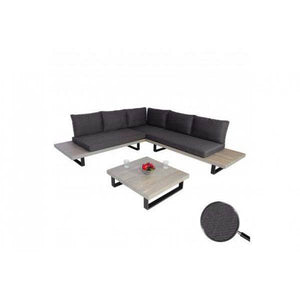 Garten-Garnitur HWC-H54, Garnitur Sitzgruppe Lounge-Set, Spun Poly Akazie Holz MVG Alu ~ grau, Polster dunkelgrau