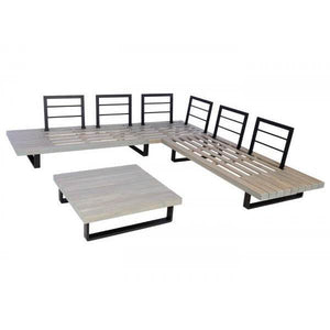 Garten-Garnitur HWC-H54, Garnitur Sitzgruppe Lounge-Set, Spun Poly Akazie Holz MVG Alu ~ grau, Polster dunkelgrau