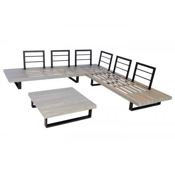 Garten-Garnitur HWC-H54, Garnitur Sitzgruppe Lounge-Set, Spun Poly Akazie Holz MVG Alu ~ grau, Polster dunkelgrau