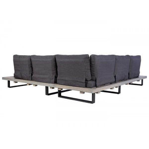 Garten-Garnitur HWC-H54, Garnitur Sitzgruppe Lounge-Set, Spun Poly Akazie Holz MVG Alu ~ grau, Polster dunkelgrau