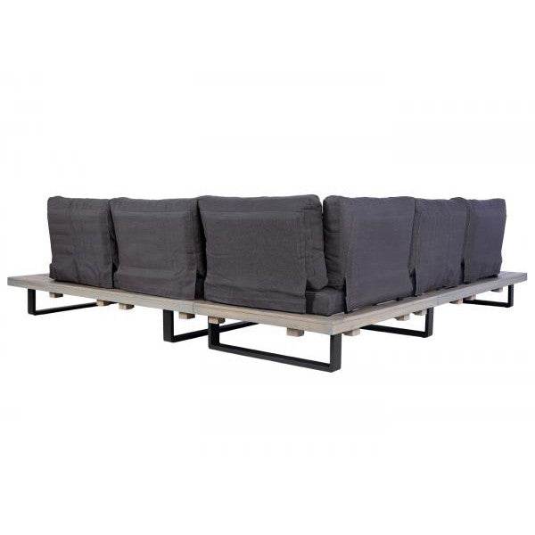Garten-Garnitur HWC-H54, Garnitur Sitzgruppe Lounge-Set, Spun Poly Akazie Holz MVG Alu ~ grau, Polster dunkelgrau