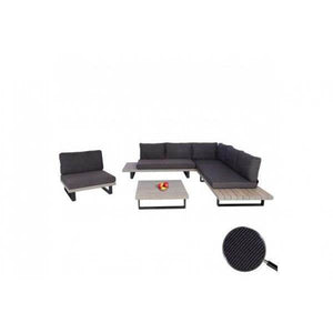 Garten-Garnitur mit Sessel Lounge-Set Sofa, Spun Poly Akazie Holz MVG Aluminium ~ grau, Polster dunkelgrau