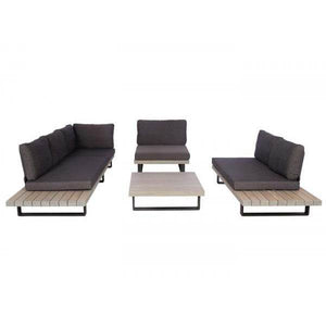 Garten-Garnitur mit Sessel Lounge-Set Sofa, Spun Poly Akazie Holz MVG Aluminium ~ grau, Polster dunkelgrau