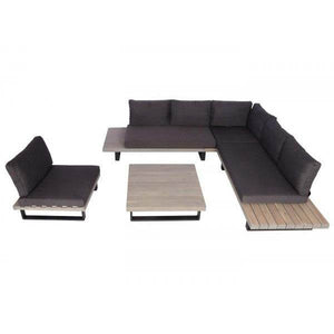 Garten-Garnitur mit Sessel Lounge-Set Sofa, Spun Poly Akazie Holz MVG Aluminium ~ grau, Polster dunkelgrau