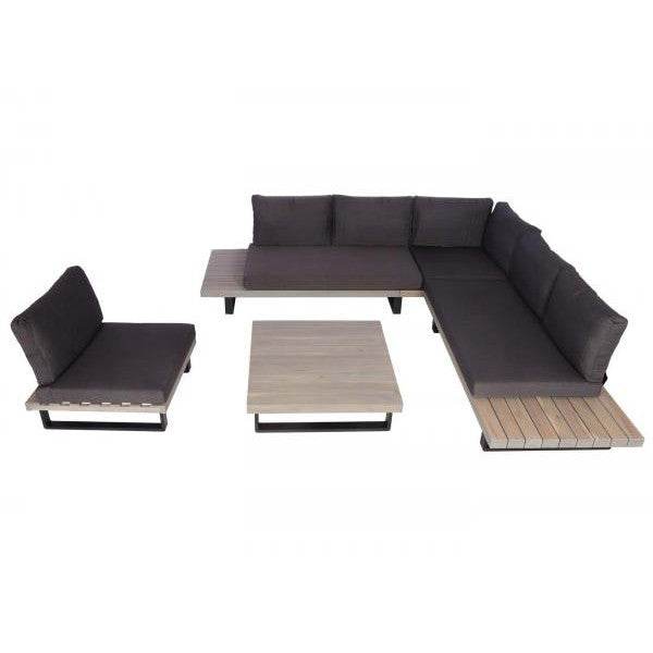 Garten-Garnitur mit Sessel Lounge-Set Sofa, Spun Poly Akazie Holz MVG Aluminium ~ grau, Polster dunkelgrau
