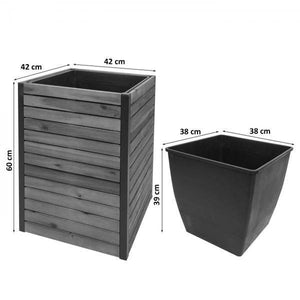 Pflanzkasten HWC-L23, Hochbeet Blumenkasten, Outdoor Akazie Holz FSC-zertifiziert Aluminium ~ 60x42x42cm braun