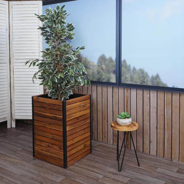 Pflanzkasten HWC-L23, Hochbeet Blumenkasten, Outdoor Akazie Holz FSC-zertifiziert Aluminium ~ 60x42x42cm braun