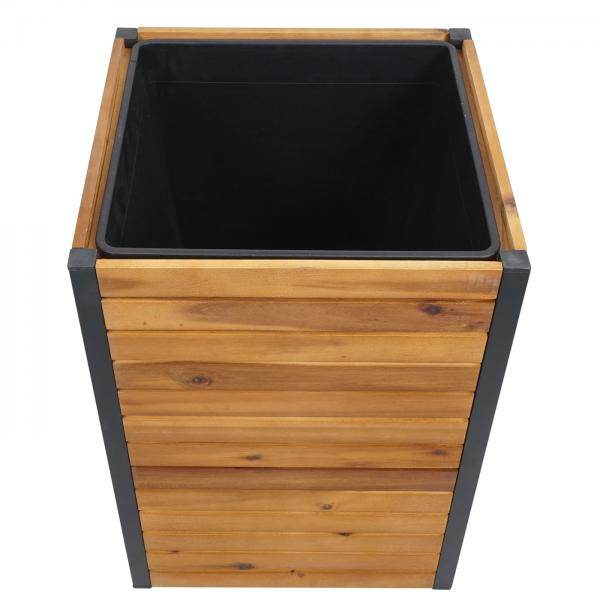 Pflanzkasten HWC-L23, Hochbeet Blumenkasten, Outdoor Akazie Holz FSC-zertifiziert Aluminium ~ 60x42x42cm braun