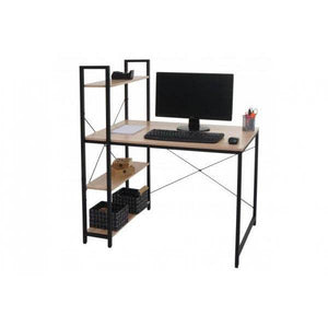 Schreibtisch mit Regal Laptoptisch Bürotisch Arbeitstisch, 100x60cm Metall Holz ~ natur