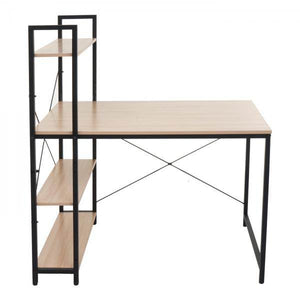 Schreibtisch mit Regal Laptoptisch Bürotisch Arbeitstisch, 100x60cm Metall Holz ~ natur