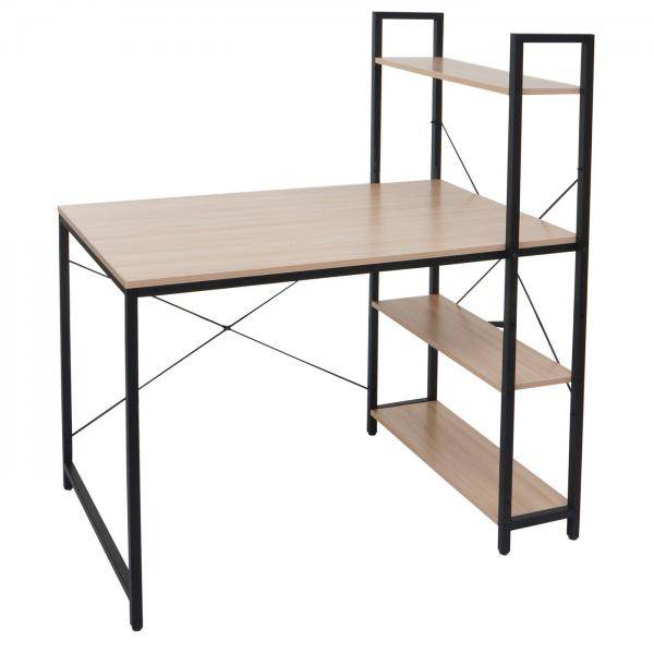 Schreibtisch mit Regal Laptoptisch Bürotisch Arbeitstisch, 100x60cm Metall Holz ~ natur