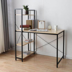 Schreibtisch mit Regal Laptoptisch Bürotisch Arbeitstisch, 100x60cm Metall Holz ~ natur