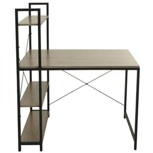 Schreibtisch mit Regal Laptoptisch Bürotisch Arbeitstisch, 100x60cm Metall MDF ~ grau-braun