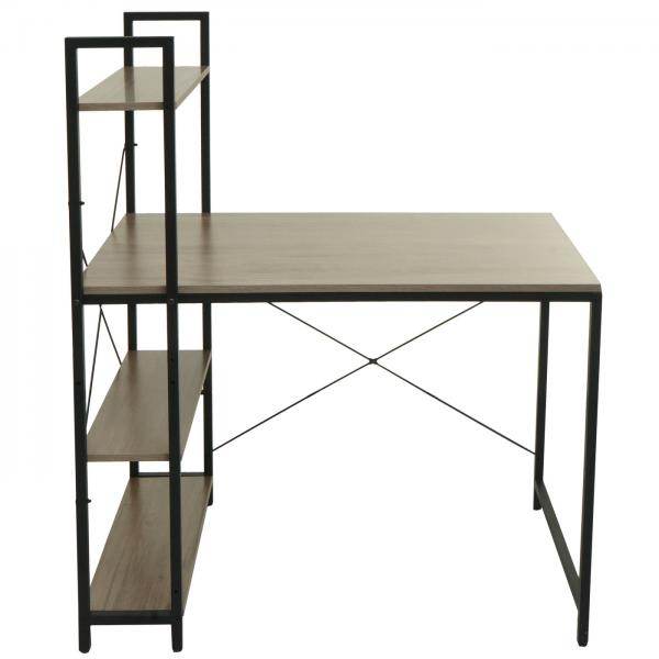 Schreibtisch mit Regal Laptoptisch Bürotisch Arbeitstisch, 100x60cm Metall MDF ~ grau-braun