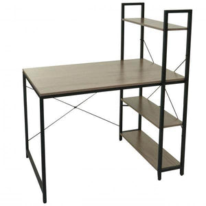 Schreibtisch mit Regal Laptoptisch Bürotisch Arbeitstisch, 100x60cm Metall MDF ~ grau-braun