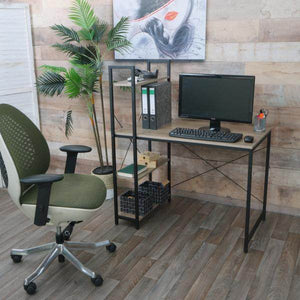 Schreibtisch mit Regal Laptoptisch Bürotisch Arbeitstisch, 100x60cm Metall MDF ~ grau-braun