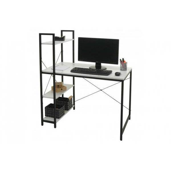 Schreibtisch mit Regal Laptoptisch Bürotisch Arbeitstisch, 100x60cm Metall MDF ~ Marmor-Optik weiss
