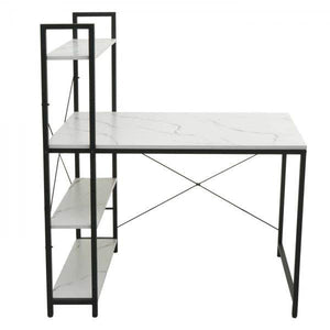 Schreibtisch mit Regal Laptoptisch Bürotisch Arbeitstisch, 100x60cm Metall MDF ~ Marmor-Optik weiss