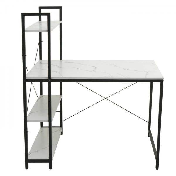 Schreibtisch mit Regal Laptoptisch Bürotisch Arbeitstisch, 100x60cm Metall MDF ~ Marmor-Optik weiss