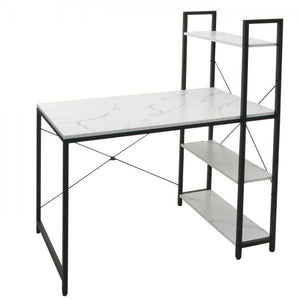 Schreibtisch mit Regal Laptoptisch Bürotisch Arbeitstisch, 100x60cm Metall MDF ~ Marmor-Optik weiss
