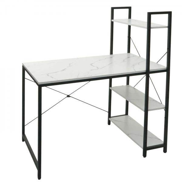 Schreibtisch mit Regal Laptoptisch Bürotisch Arbeitstisch, 100x60cm Metall MDF ~ Marmor-Optik weiss
