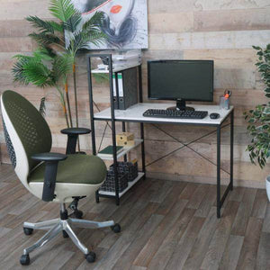 Schreibtisch mit Regal Laptoptisch Bürotisch Arbeitstisch, 100x60cm Metall MDF ~ Marmor-Optik weiss