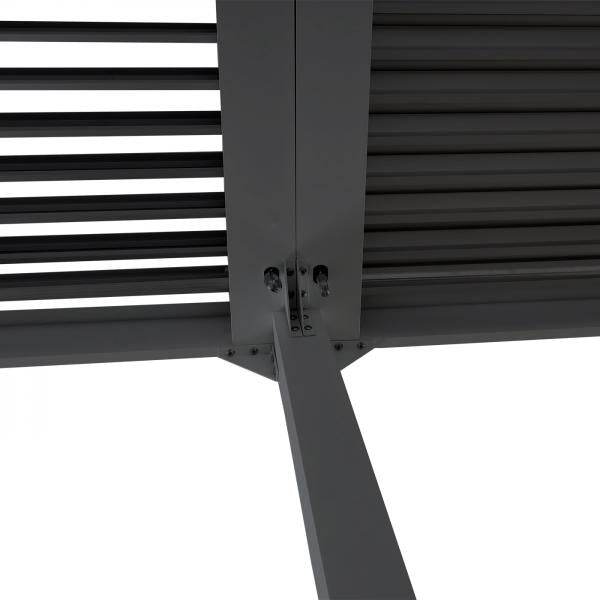 Alu Pergola HWC-L41 mit 3x Seitenwand, Lamellen-Pavillon, stabiles 8cm-Metall-Gestell 3x6m ~ anthrazit