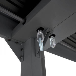Alu Pergola HWC-L41 mit 3x Seitenwand, Lamellen-Pavillon, stabiles 8cm-Metall-Gestell 3x6m ~ anthrazit