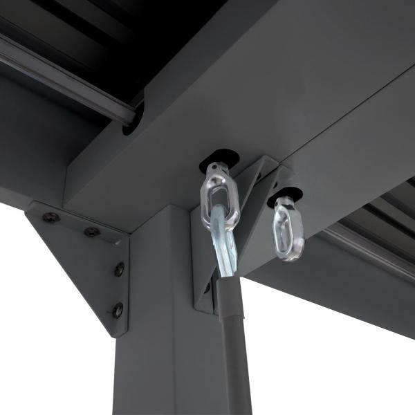 Alu Pergola HWC-L41 mit 3x Seitenwand, Lamellen-Pavillon, stabiles 8cm-Metall-Gestell 3x6m ~ anthrazit