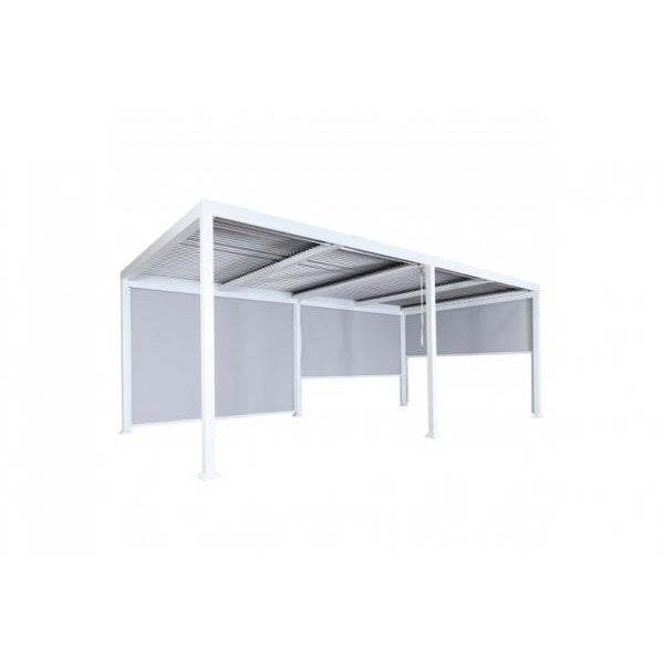 Alu Pergola HWC-L41 mit 3x Seitenwand, Lamellen-Pavillon, stabiles 8cm-Metall-Gestell 3x6m ~ weiss