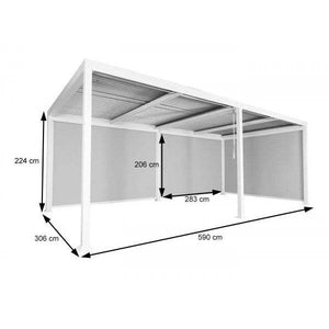 Alu Pergola HWC-L41 mit 3x Seitenwand, Lamellen-Pavillon, stabiles 8cm-Metall-Gestell 3x6m ~ weiss
