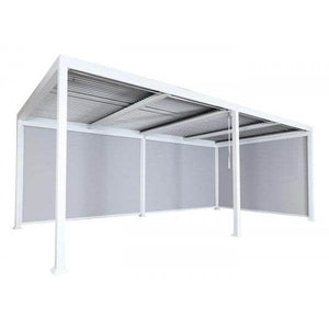 Alu Pergola HWC-L41 mit 3x Seitenwand, Lamellen-Pavillon, stabiles 8cm-Metall-Gestell 3x6m ~ weiss