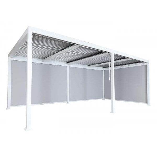 Alu Pergola HWC-L41 mit 3x Seitenwand, Lamellen-Pavillon, stabiles 8cm-Metall-Gestell 3x6m ~ weiss