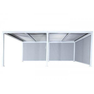 Alu Pergola HWC-L41 mit 3x Seitenwand, Lamellen-Pavillon, stabiles 8cm-Metall-Gestell 3x6m ~ weiss