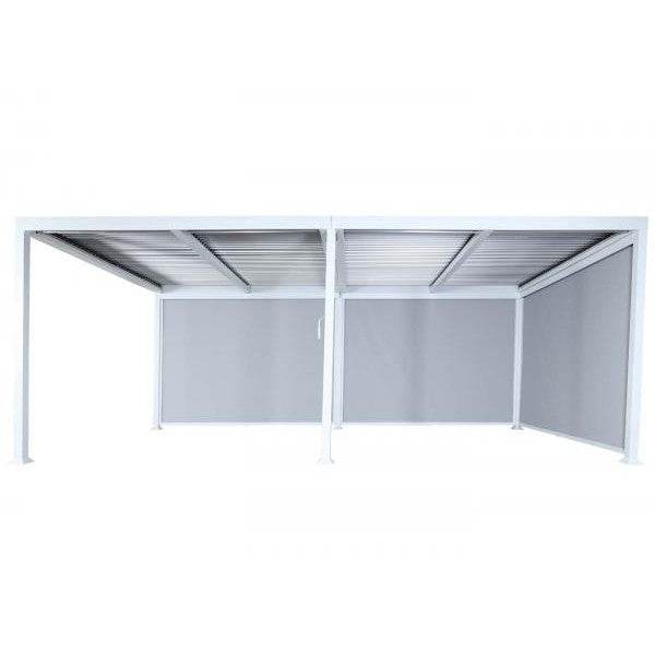 Alu Pergola HWC-L41 mit 3x Seitenwand, Lamellen-Pavillon, stabiles 8cm-Metall-Gestell 3x6m ~ weiss